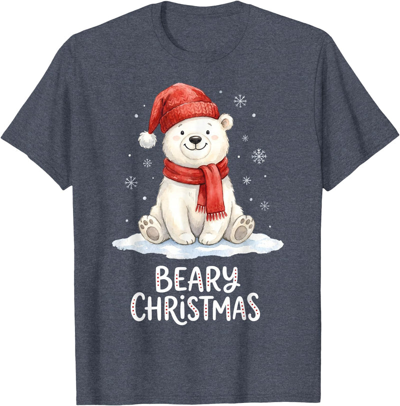 Christmas Pajama Xmas Party Candy Cane Gingerbread Cute Beary Christmas Polar Watercolor Xmas Holiday T-Shirt - Heather Blue