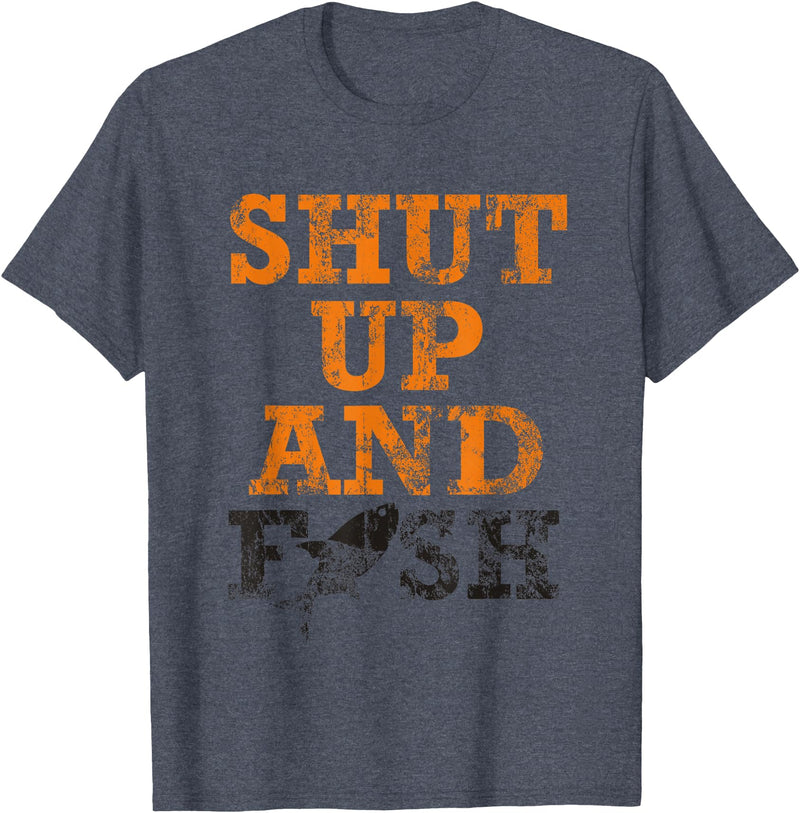 Green Cow Land Shut Up And Fish Distressed apparel T-Shirt - Heather Blue