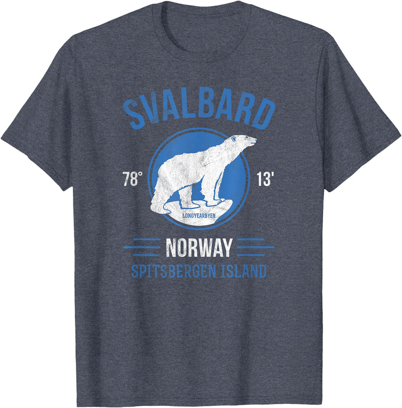 Svalbard T-Shirt Co. Svalbard Polar Bear Aurora | Longyearbyen Spitsbergen Norway T-Shirt - Heather Blue