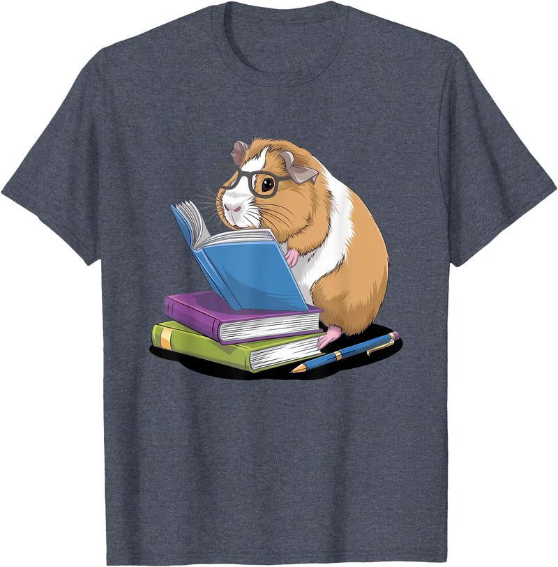 Guinea Pig Reading Books Reader Tee Guinea Pig Reading Books Bookworm Pet Lover Reader Librarian T-Shirt - Heather Blue