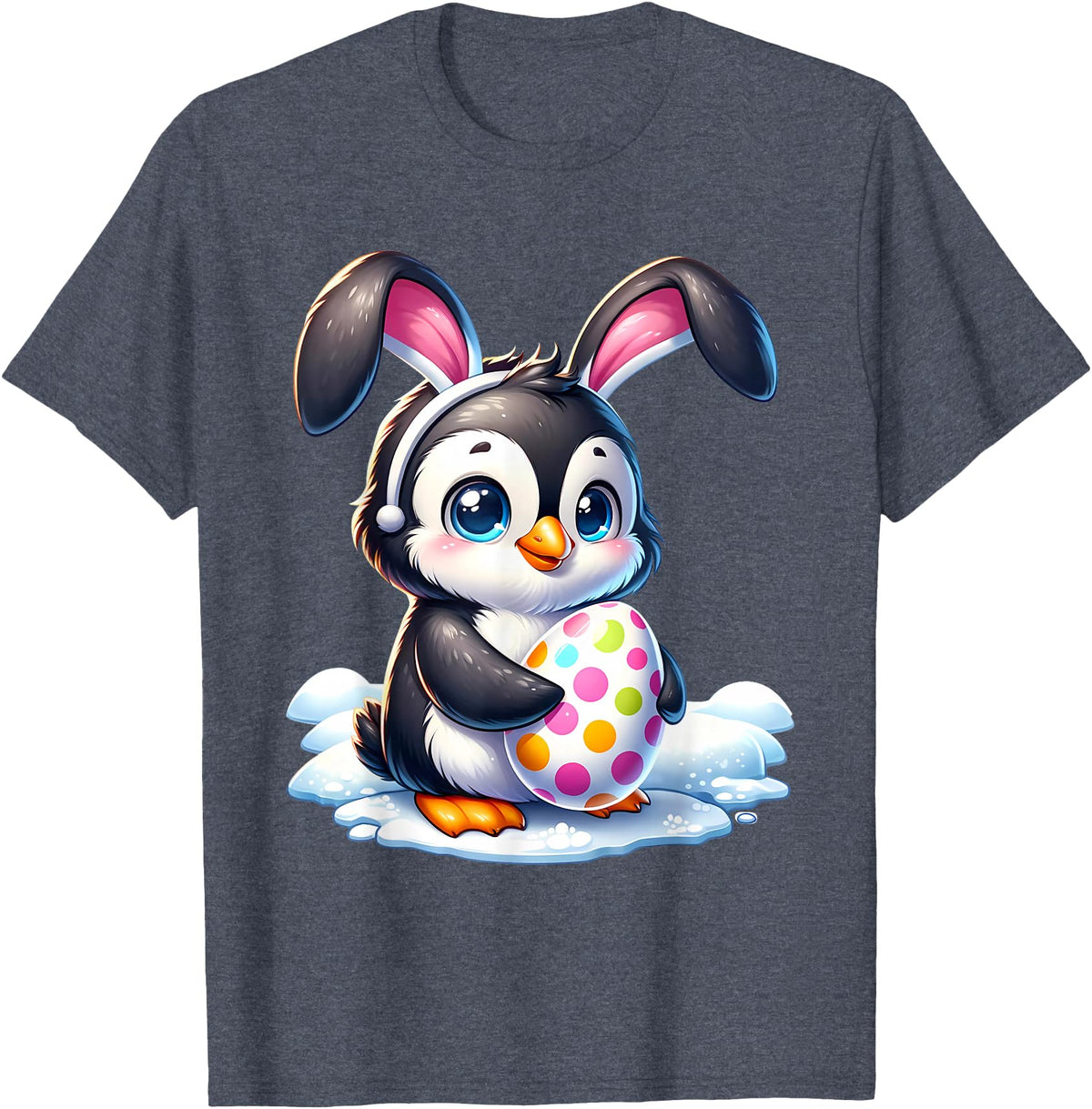 Easter Penguin Lover Egg Eggs Bunny Rabbit Bunnies Funny T-Shirt in Heather Blue