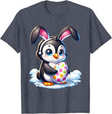 Easter Penguin Lover Egg Eggs Bunny Rabbit Bunnies Funny T-Shirt in Heather Blue