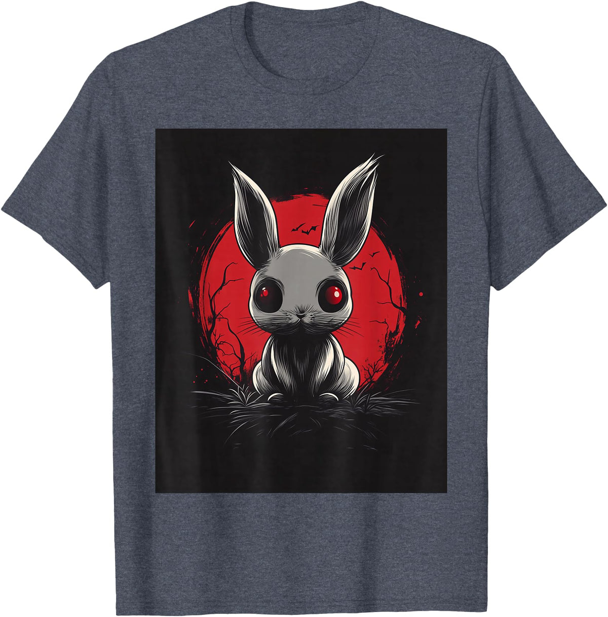 Bunny Anime Goth Scary Men Women Creepy Gothic Anime Rabbit T-Shirt in Heather Blue