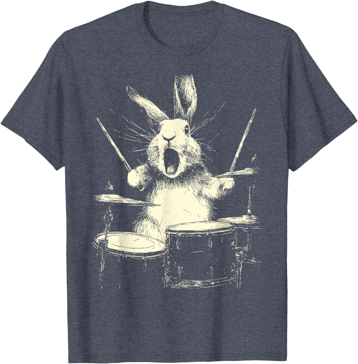 Cute Rabbit Playing Drums Funny Music Animal Drummer Graphic T-Shirt in Heather Blue