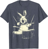 Cute Rabbit Playing Drums Funny Music Animal Drummer Graphic T-Shirt in Heather Blue