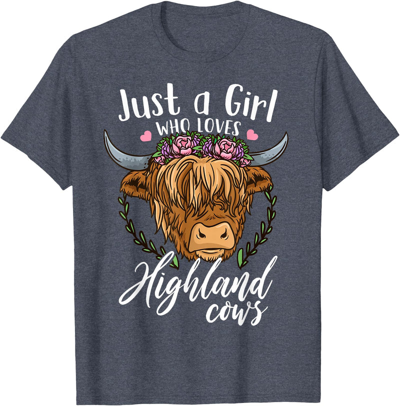Scottish Highland Cow Lovers Scottish Highland Cow Just a Girl Who Loves Highland Cows T-Shirt Small - Heather Blue