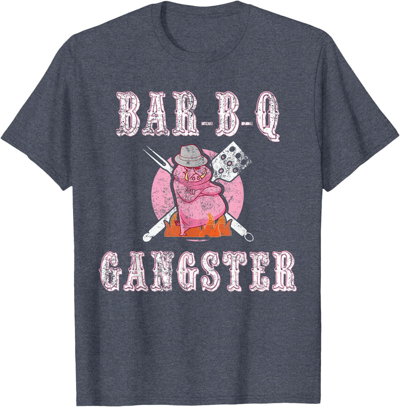 Pig Gangster BBQ Gift Ideas Funny BBQ Gifts for Men- Pork Pig Pit BBQ Gangster T-Shirt - Heather Blue