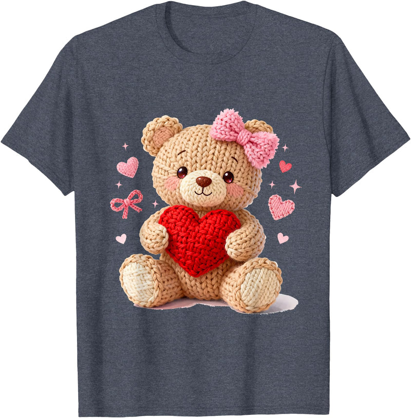 Cute Crochet Valentine Love Art Studio Be My Valentine Cute Crochet Yarn Teddy Bear Love T-Shirt - Heather Blue