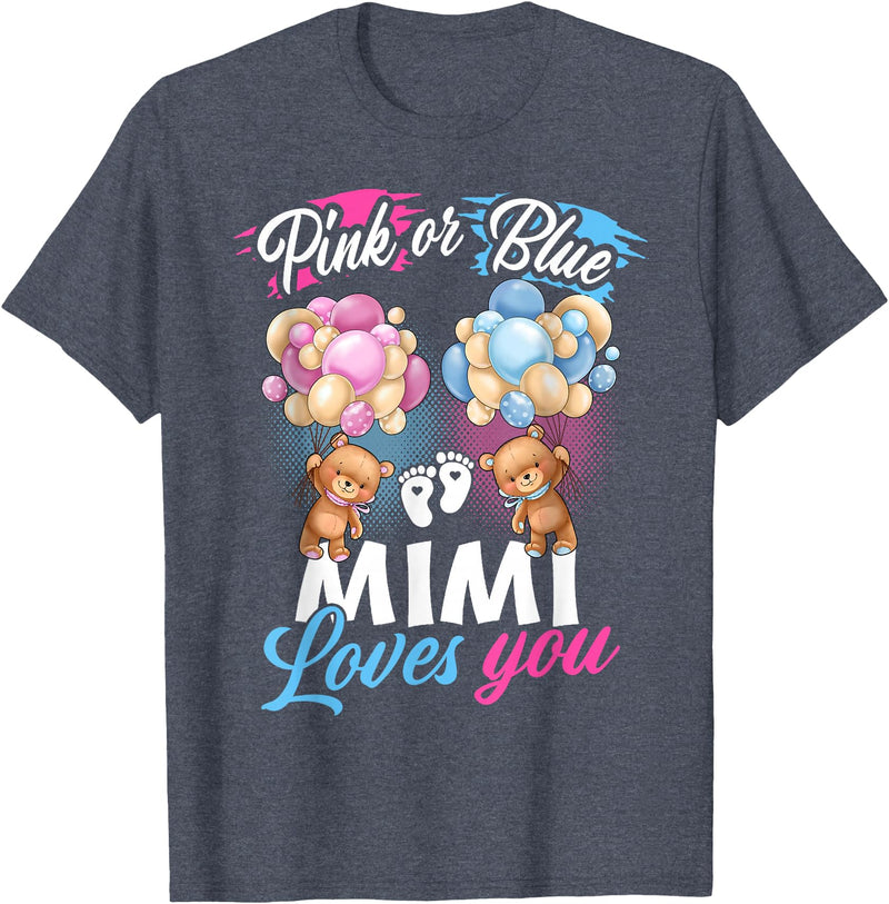 Bear Balloons Boy Or Girl Baby Gender Reveal Tee Bears Pink Or Blue Mimi Loves You Gender Reveal T-Shirt - Heather Blue