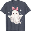 Halloween Ghost Coquette Bow Tee Ghost Coquette Bow Halloween Kawaii Girls Women Spooky T-Shirt - Heather Blue