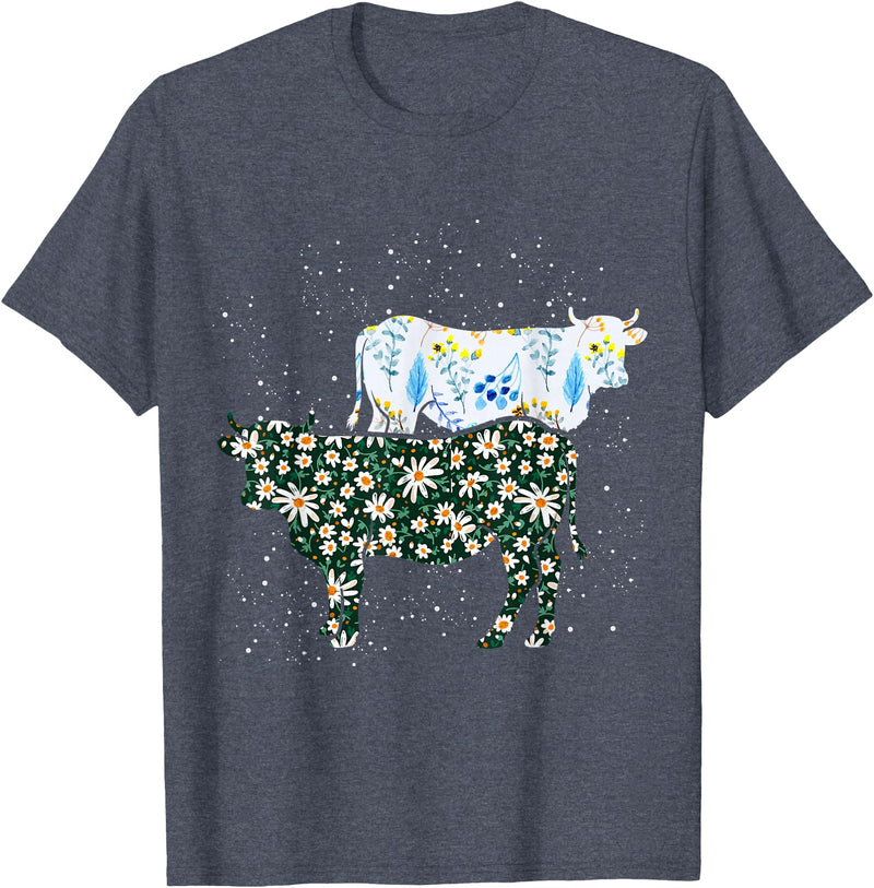 Vintage Animals Designs Vintage Cow T-Shirt - Heather Blue