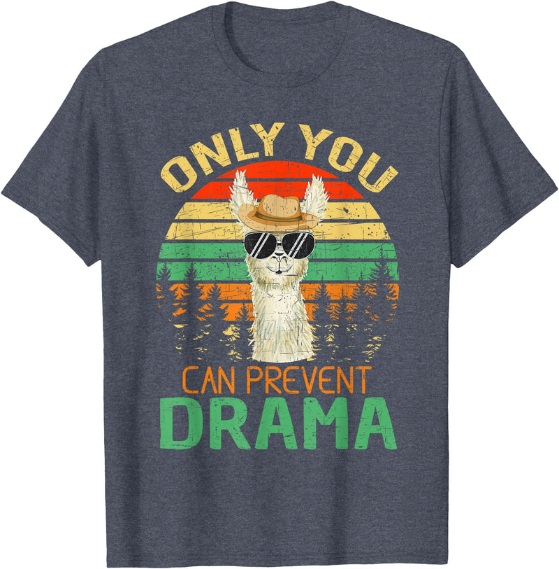 Only You Can Prevent Drama Camping Llama Gift Tee Only You Can Prevent Drama Lama Camping T-Shirt - Heather Blue