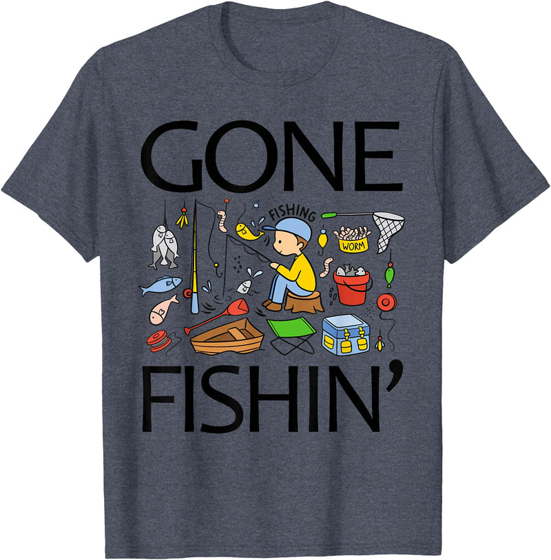 Funny Fishing Fishy Fisherman Fisher Anglers Shirt Gone Fishing-Shirt Youth Boys Kids Toddler Women Girls Cute T-Shirt - Heather Blue