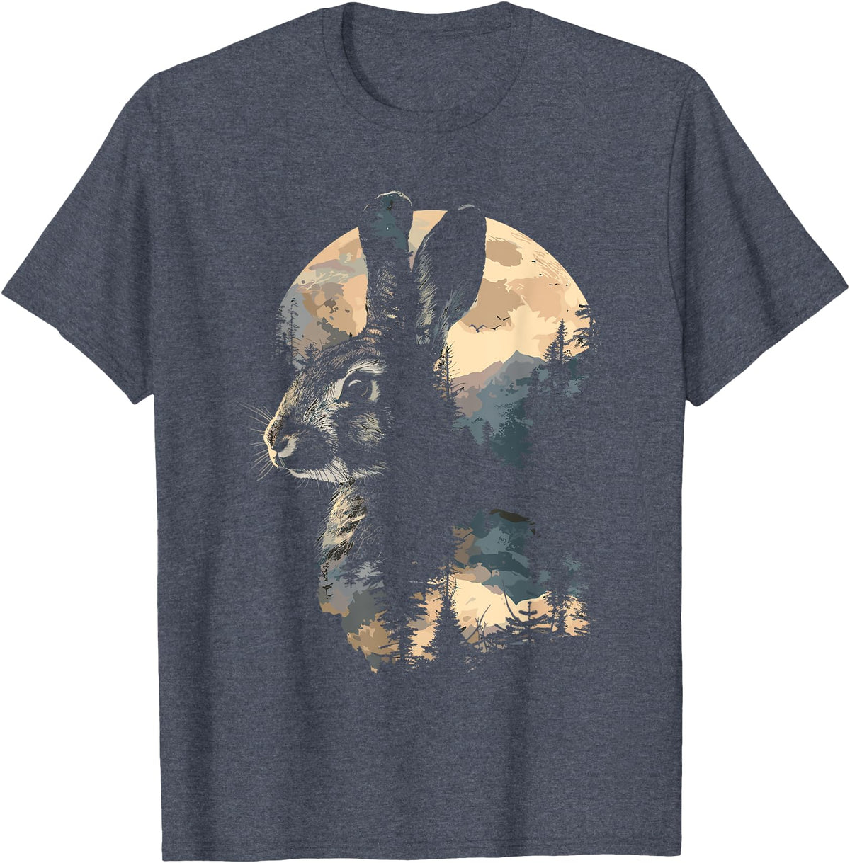 Rabbit Mountain Landscape Nature Wildlife T-Shirt in Heather Blue