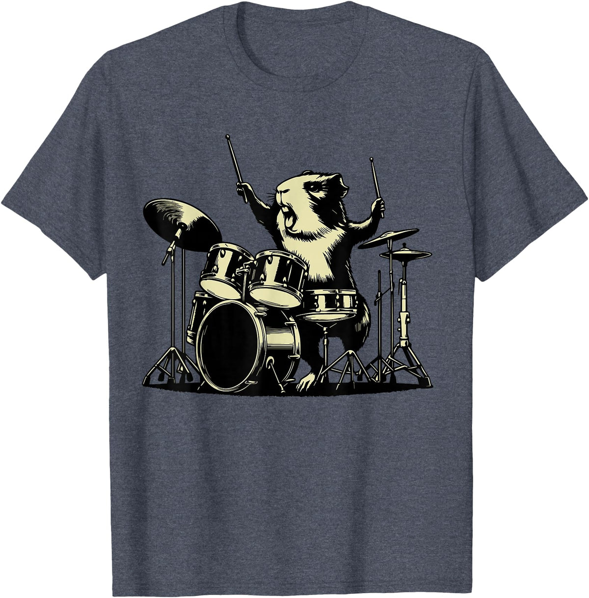 Retro Drummer Guinea Pig Lover Rock Design Guinea Pig Drummer Rock Drummer Guinea Pig Playing Drums T-Shirt - Heather Blue