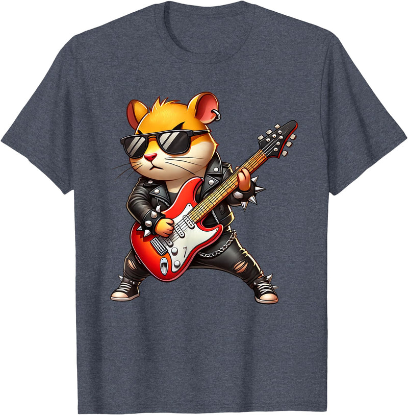 Hamster Electric Guitar Concert Music Lover Men Women Kids T-Shirt - Heather Blue