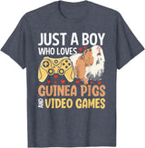 Guinea Pig Gifts for Gamer Co. Just a Boy Who Loves Guinea Pigs and Video Games Gaming T-Shirt - Heather Blue