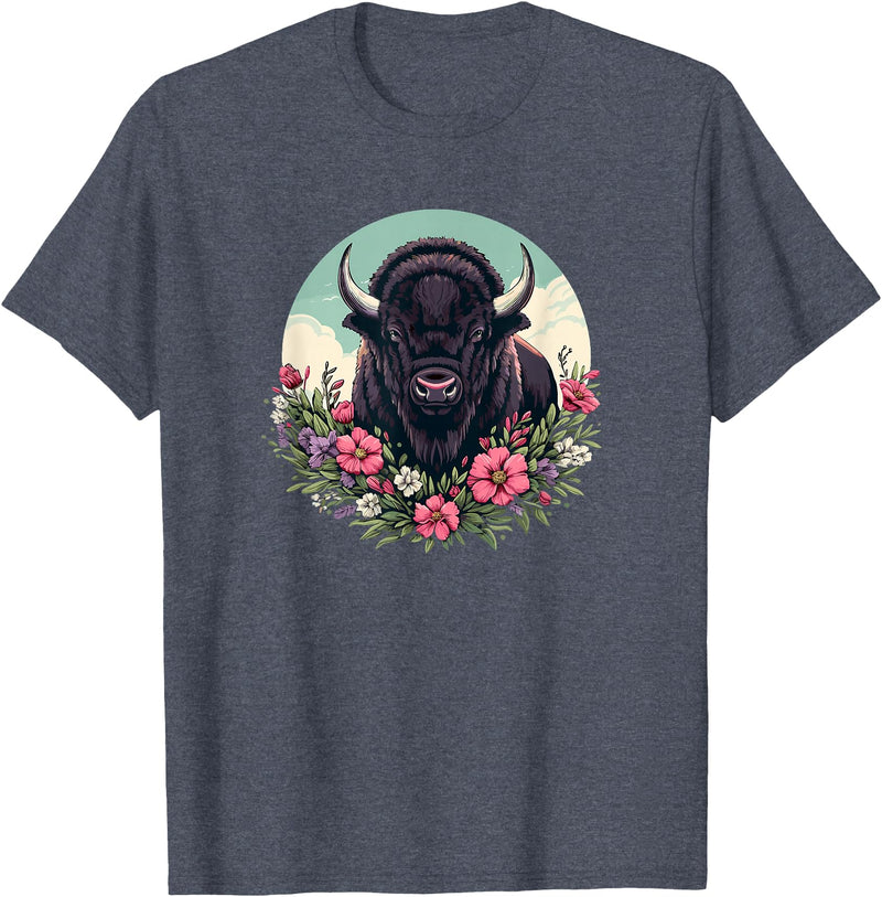 Wild Plains Buffalo Bison Gifts T Shirts & Hoodies Womens Girls Old West Retro Vintage Floral Buffalo Lover T-Shirt -