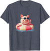 Vacation Pig Outfit Pig Sunglasses Graphic with Beach Ring T-Shirt - Heather Blue
