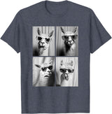 Funny Animal Photography Clothing Co. Funny Llamas with Sunglasses Cool Llama Animals Photo Booth T-Shirt - Heather Blue
