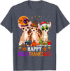Cute Chihuahua Dog Happy Hallothanksmas Happy Hallothanksmas Chihuahua Dog Halloween Christmas T-Shirt - Heather Blue