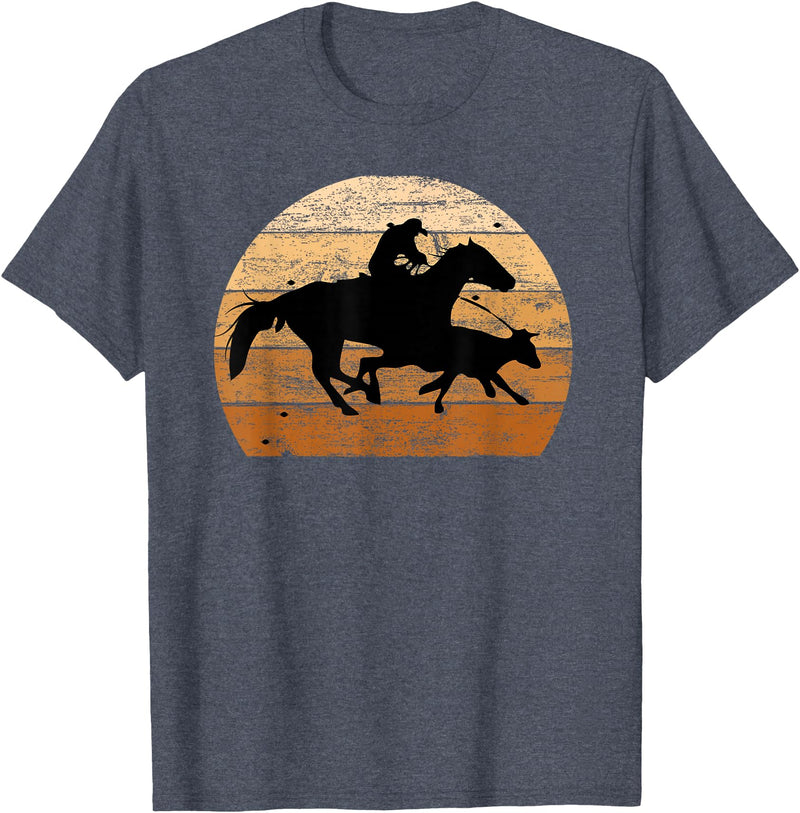 Roping Rodeo Shirts and Gift Co. Brown Distressed Style Western Cow Horse Calf Roping T-Shirt - Heather Blue