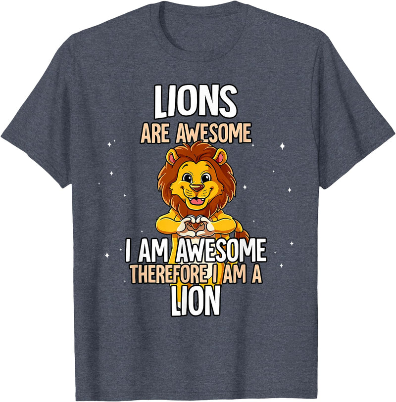 Lion Lover Gift Lions are Awesome Lion T-Shirt - Heather Blue