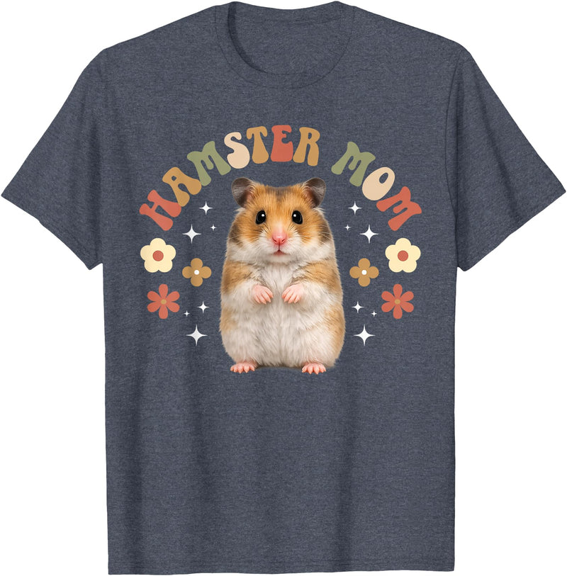 Hamster Mom Groovy Hamster Mama Hamster Owner Hamster Lover T-Shirt - Heather Blue