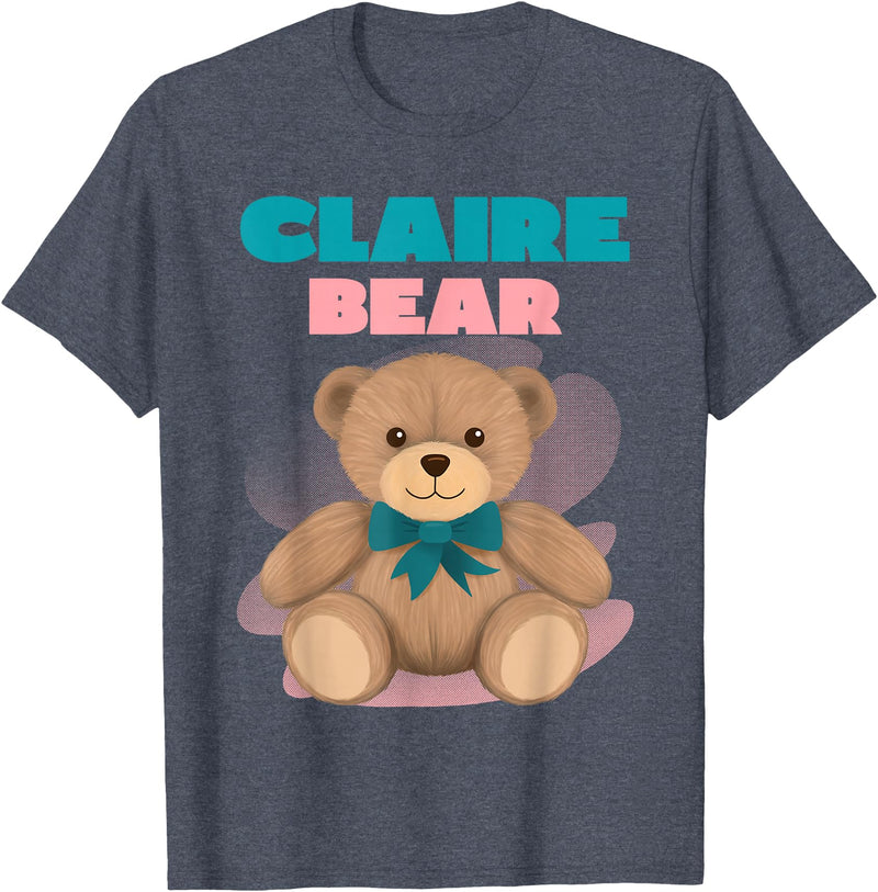 TheNiftyStitches CLAIRE Bear T-Shirt - Women's Black Cartoon Bear T-Shirt - Small - Short Sleeve - Classic Fit - All Seasons - Heather Blue