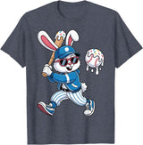 Funny Baseball Drip Rabbit Bunny Easter Men Boys Kids T-Shirt in Heather Blue