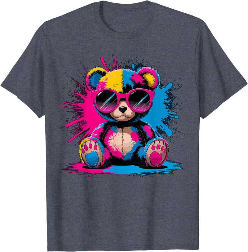Magical and Funny Bear lover Gifts Colorful Teddy Bear with Sunglasses T-Shirt - Heather Blue