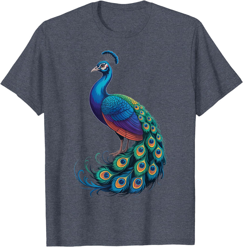 Peacock Peafowl Colorful Bird Peacock Illustration T-Shirt - Heather Blue