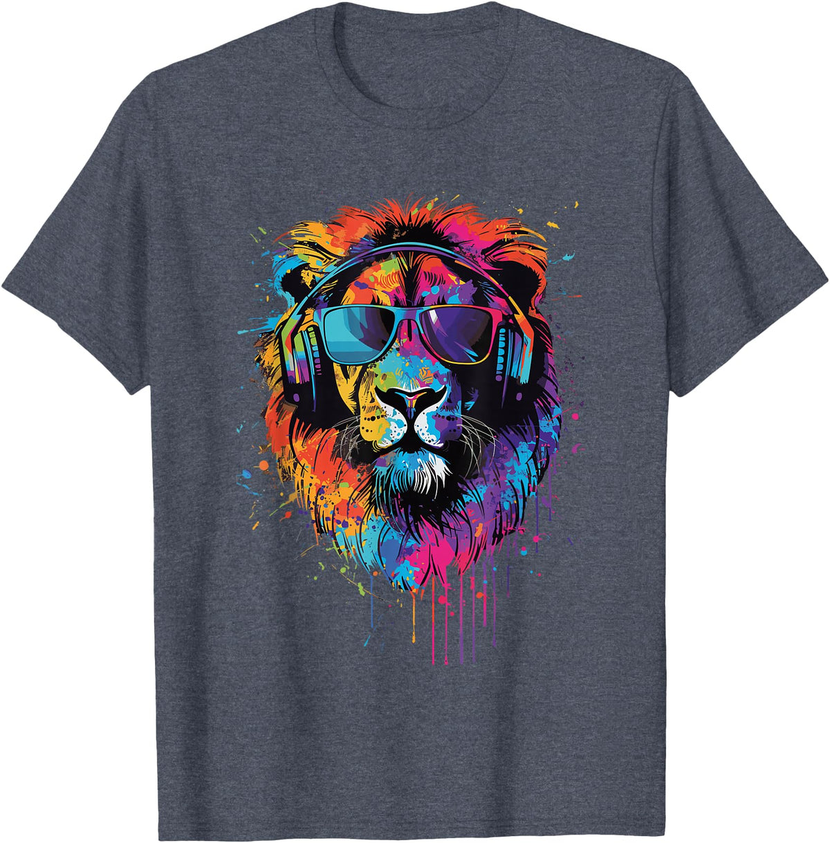 Lion Sunglasses Headphones Design Lion Sunglasses Headphones T-Shirt - Heather Blue