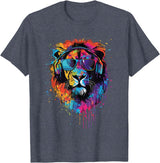 Lion Sunglasses Headphones Design Lion Sunglasses Headphones T-Shirt - Heather Blue
