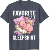 Piggy Lover Gift Co. Favorite Sleep, Napping Pig, Piglet & Piggy Pajama T-Shirt - Heather Blue