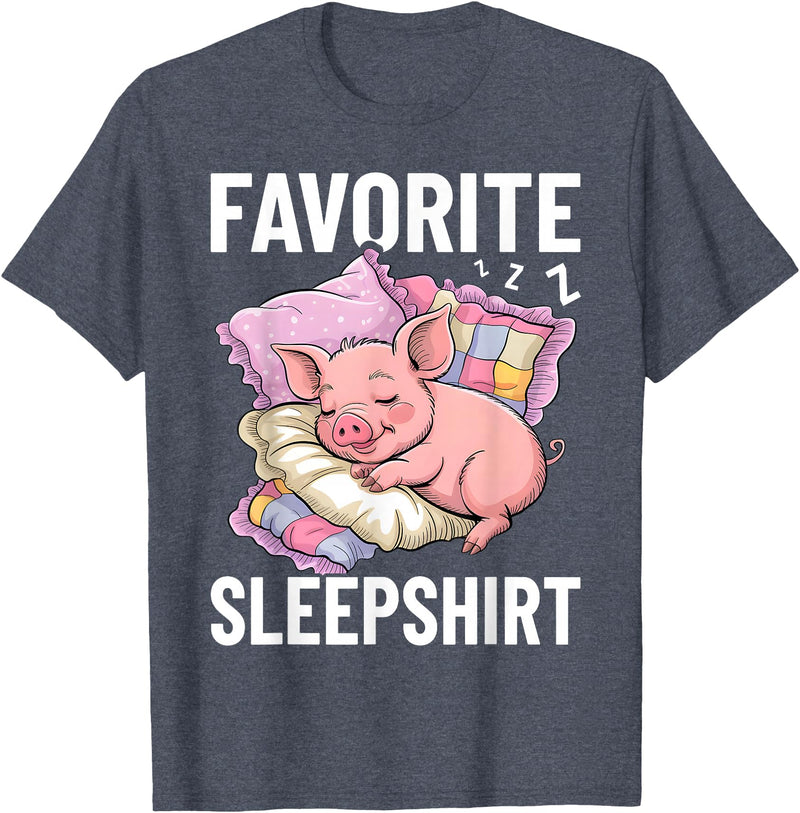 Piggy Lover Gift Co. Favorite Sleep, Napping Pig, Piglet & Piggy Pajama T-Shirt - Heather Blue