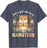 Just a Girl Who Loves Hamsters Cute Floral Pet Aesthetic T-Shirt - Heather Blue