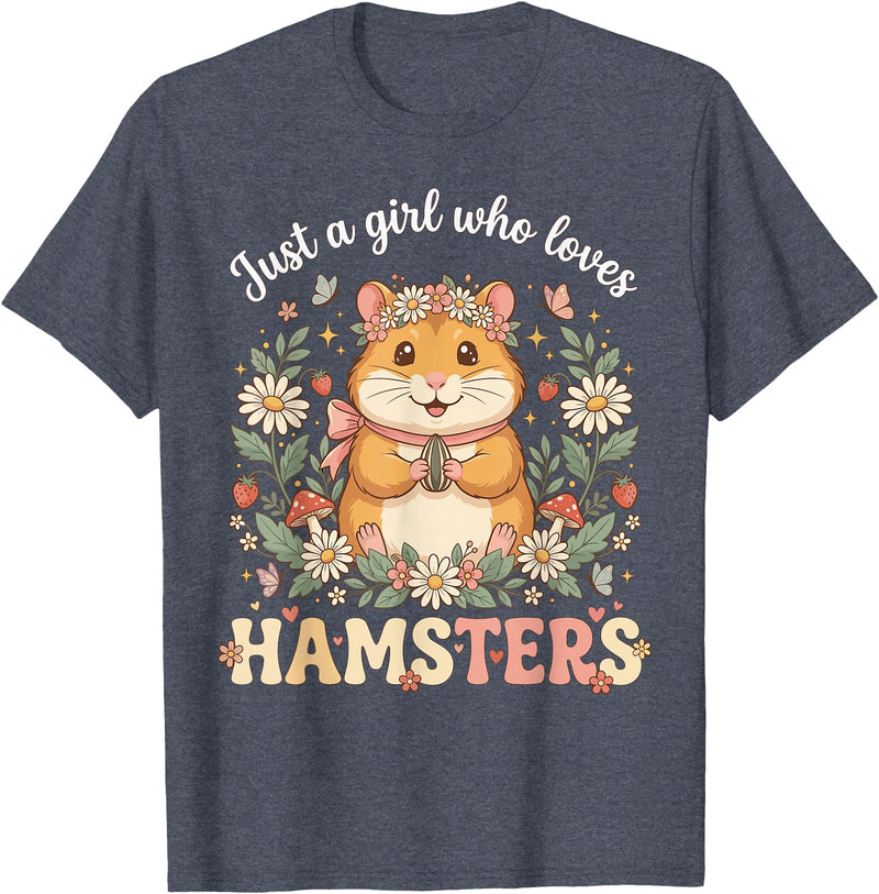 Just a Girl Who Loves Hamsters Cute Floral Pet Aesthetic T-Shirt - Heather Blue