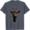 Safari Animal Art Giraffe with Sunglasses Graphic Safari Giraffe Animal Lover T-Shirt - Heather Blue