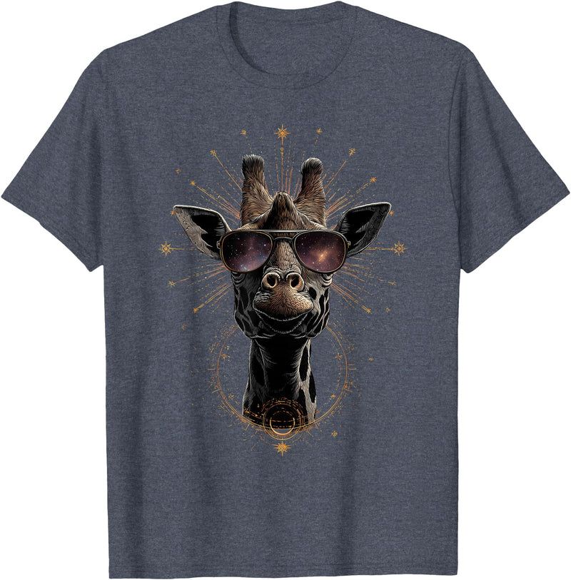 Safari Animal Art Giraffe with Sunglasses Graphic Safari Giraffe Animal Lover T-Shirt - Heather Blue