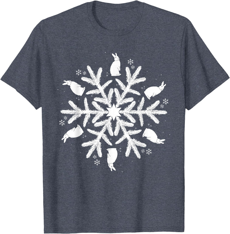 Snowflake Christmas Rabbit T-Shirt in Heather Blue