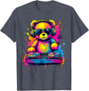Magical and Funny DJ Gifts Colorful DJ Teddy Bear T-Shirt, Unisex-Kids, Black, Small, Long Sleeve, Classic Fit, Polyester 100% - Heather Blue