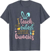 Easter Teacher Bunny Ears Basket Eggs Rabbit Happy Easter T-Shirt in Heather Blue