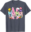 Easter Mama Bunny Ears Coquette Bow Easter Rabbit Mom Women T-Shirt in Heather Blue