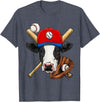 Wowsome! Cow Baseball Cow Lovers Baseball Player T-Shirt - Heather Blue