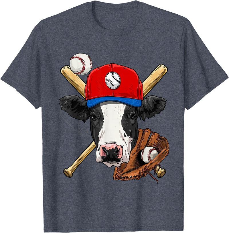 Wowsome! Cow Baseball Cow Lovers Baseball Player T-Shirt - Heather Blue
