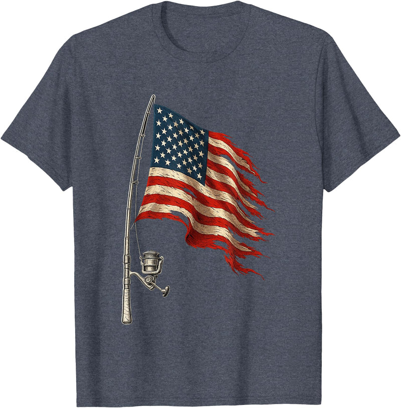 4th Of July Gifts by LD Fishing American Flag Fisherman Patriotic Day 4th of July T-Shirt - Heather Blue