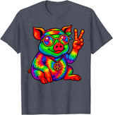 Magical and Funny Pig Gifts Tie-Dye Pig Peace Sign Hippo T-Shirt - Heather Blue