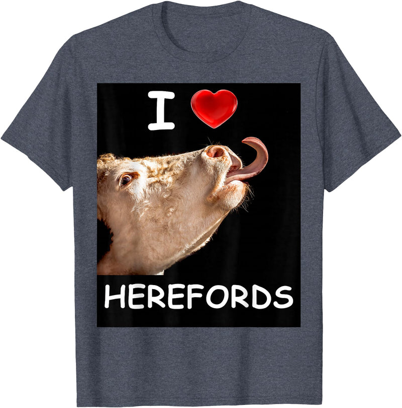 WhiteHorseDepot I Love Herefords with Cow Tongue T-Shirt - Heather Blue