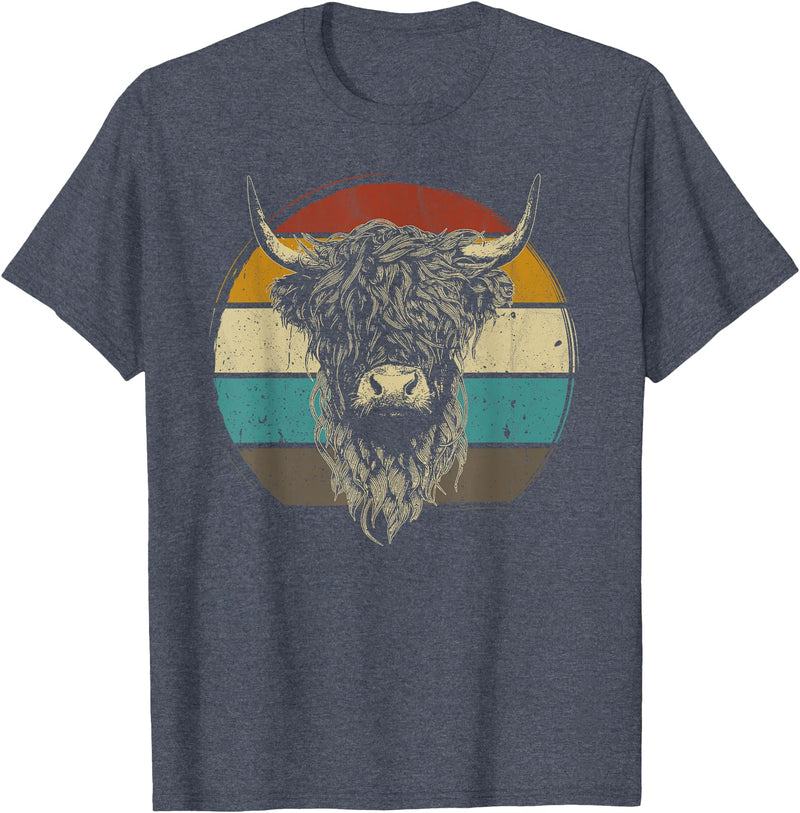 Scottish Highland Cow Lovers men woman kids Scottish Highland Cow Cattle Hairy Cow Retro for Cow Lovers T-Shirt - Heather